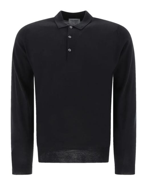 メンズ John Smedley ロングスリーブ ポロシャツ Black