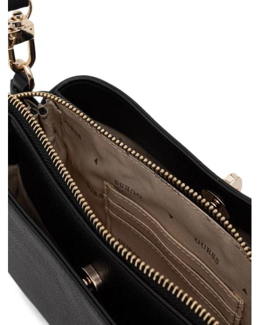 Guess Black Logo-Plaque Pebbled-Effect Shoulder Bag