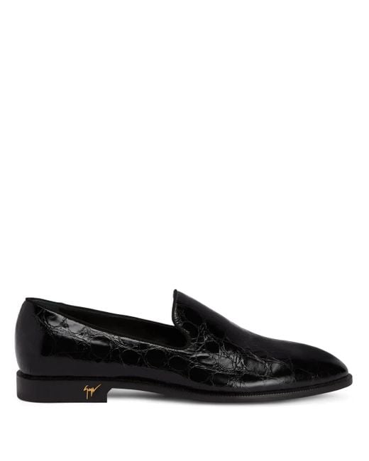 Giuseppe Zanotti Black Gatien Crocodile-Effect Leather Loafers for men