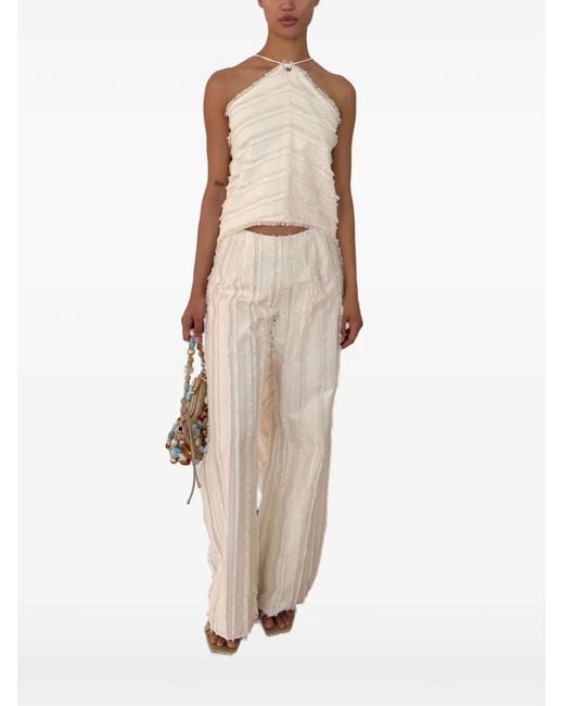 Cult Gaia Natural Venezia Fringed Halterneck Top