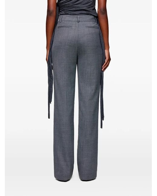 Ganni Blue Slim-Fit Button & Zip Wool-Blend Pants With Belt Loops And Double Welt Pockets