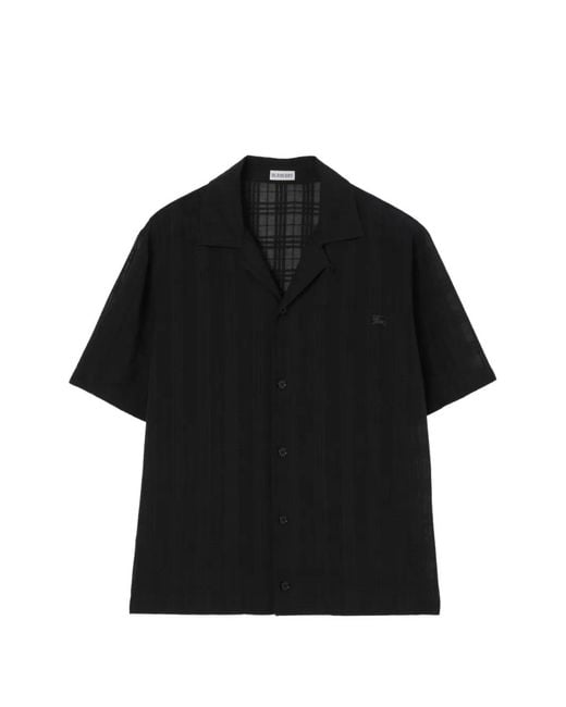 Burberry Black Relaxed Fit Check Cotton Voile Shirt for men