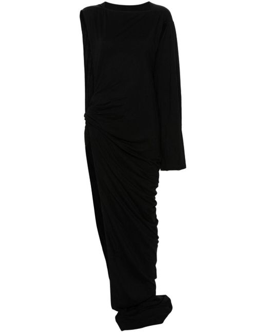 Rick Owens Black One-Shoulder Cotton Long Dress