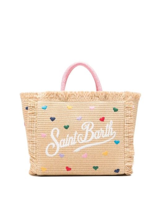 Mc2 Saint Barth Natural Parisienne Straw Embroidered Clutch Bag