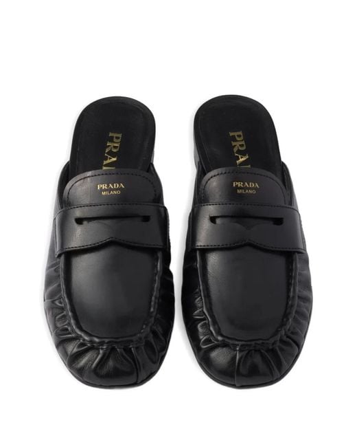 Prada Black Mules En Cuir