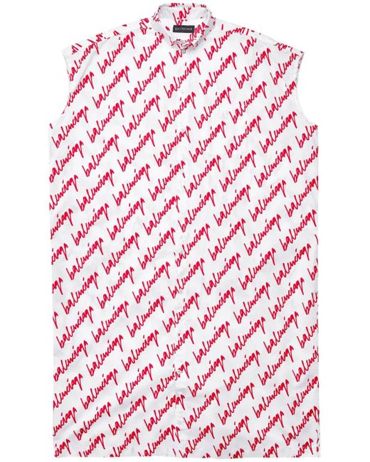 Balenciaga Red Logo-Print Shirt Dress