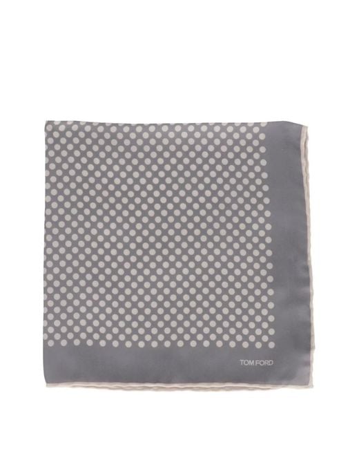 Tom Ford Gray Polka-Dot Silk Pocket Square for men