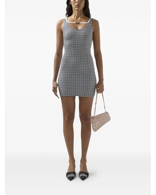 Gcds Gray Gingham-Pattern Mini Dress