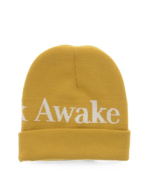 AWAKE NY Yellow Logo-Detail Beanie Hat for men