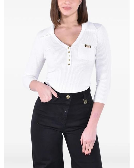 Elisabetta Franchi White Polo En Maille À Design Côtelé