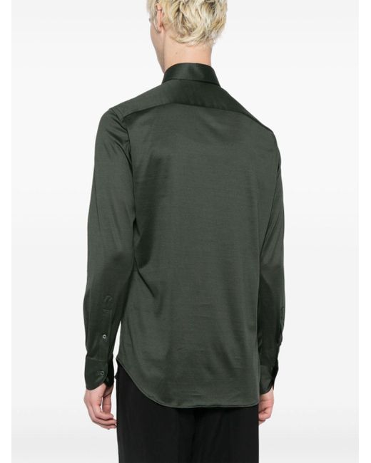 Spread-collar cotton shirt Canali de hombre de color Green