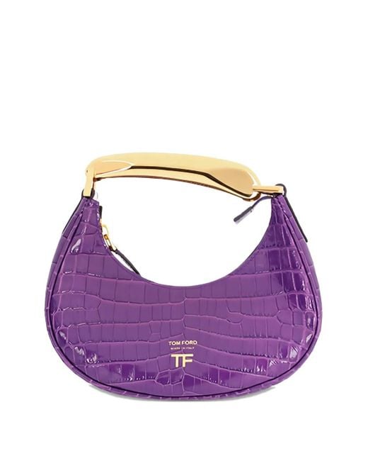 Tom Ford Purple Mini Crocodile-Effect Top-Handle Tote Bag
