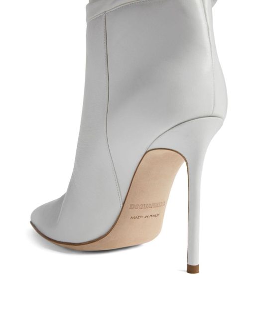 DSquared² White 100mm Draped-detail Leather Boots