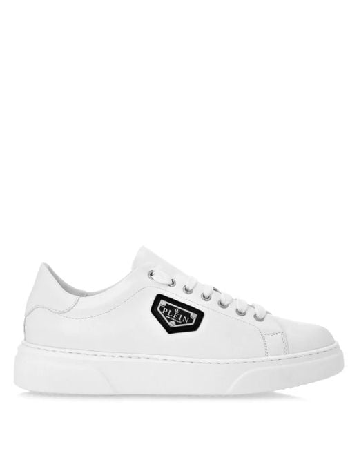 Philipp Plein White Logo-Plaque Leather Sneakers