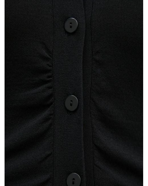 Sisley Black Buttoned Gathered Cardigan