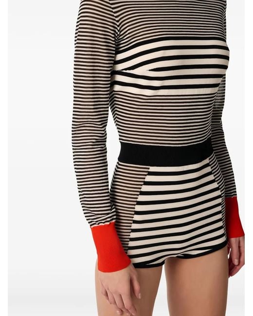 Elisabetta Franchi Gray Knit Fabric Romper Suit With A Mix Of Stripes