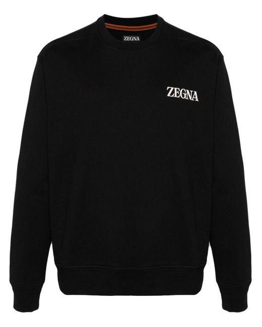 Zegna Black Rubberized-logo Cotton Sweatshirt for men