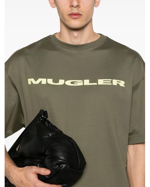Mugler Green Logo-Appliqué T-Shirt for men