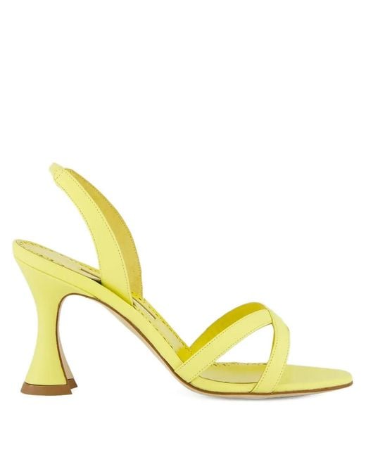 Manolo Blahnik Yellow Slingback Cross-Strap Sandals