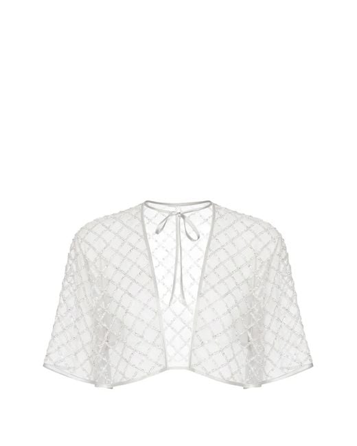 Fleur du Mal White Embellished Tie-Neck Top
