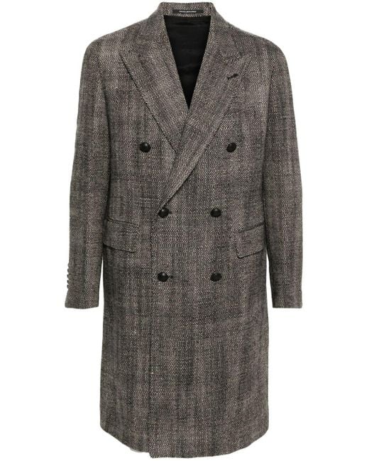 Tagliatore Gray Herringbone-pattern Double-breasted Coat for men