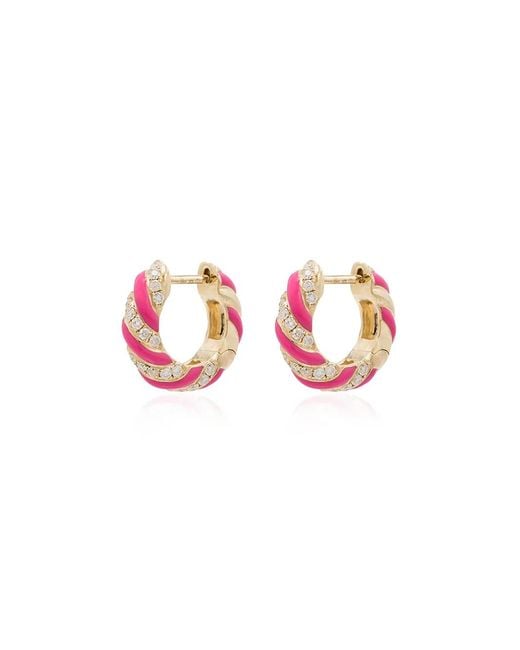 Yvonne Léon Pink 9Kt Diamond Hoop Earrings