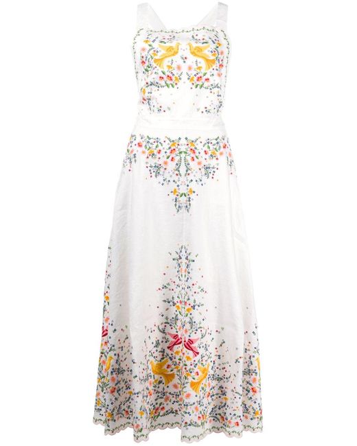 Zimmermann Carnaby Floral-embroidered Linen Midi Dress | Lyst