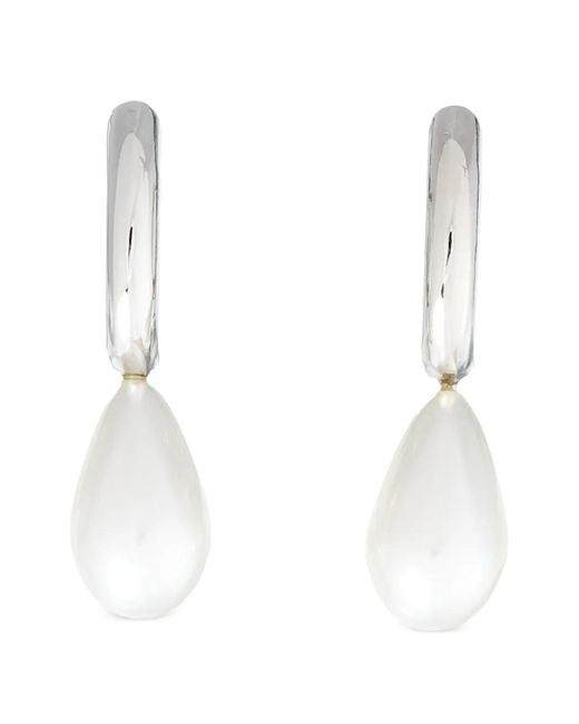 Simone Rocha White Pearl-Pendant Hoop Earrings
