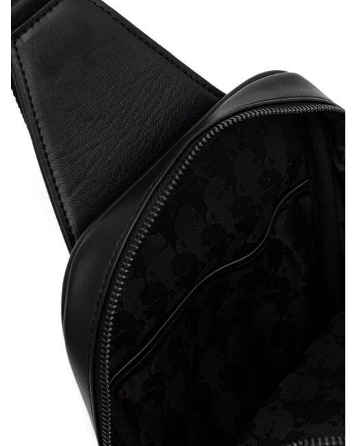 Karl Lagerfeld Black Monogram-Pattern Logo-Plaque Backpack for men