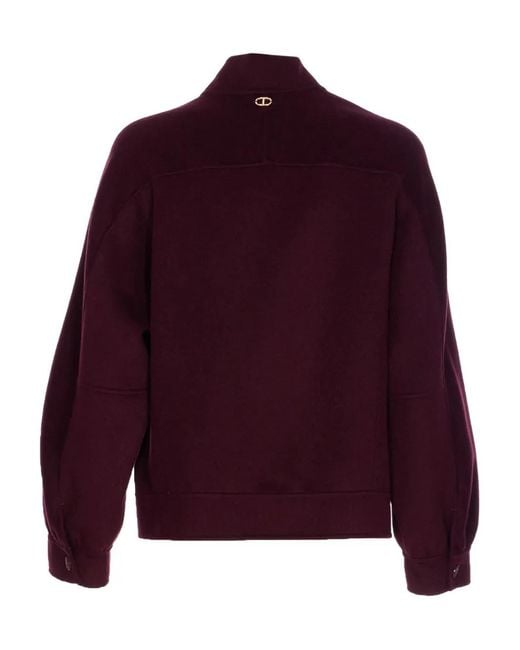 Twinset Red Snap-Button Crew-Neck Jacket