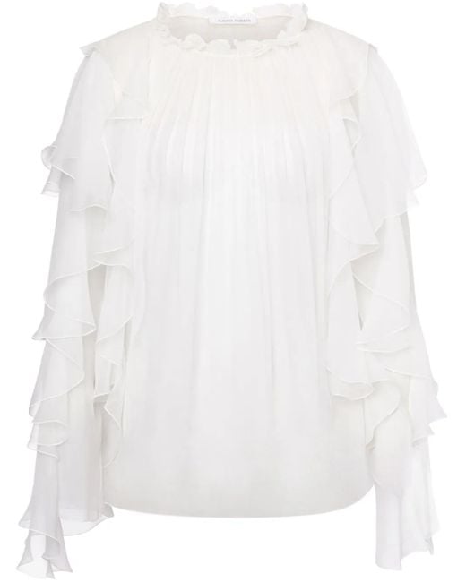 Alberta Ferretti White Ruffle-Detailing Blouse