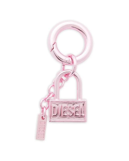 DIESEL Pink Metal Keyring Charm With Padlock Design
