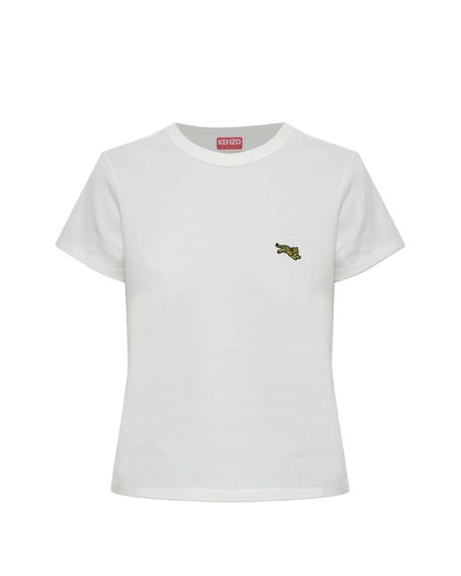 KENZO White Jumping Tiger-Embroidered T-Shirt