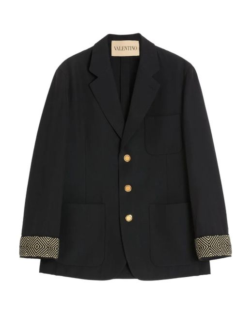 Valentino Garavani Black Jacquard-Trim Single-Breasted Blazer for men