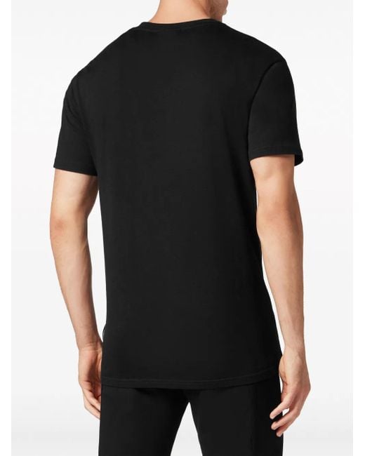 Philipp Plein Black Ss Logo-Patch Cotton T-Shirt for men