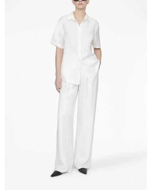 Anine Bing White Carrie Wide-Leg Trousers