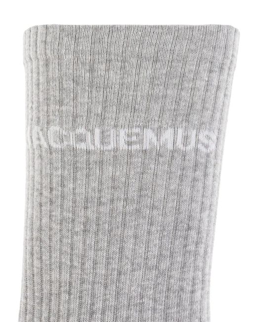 Jacquemus White Logo-Embroidered Ribbed Socks