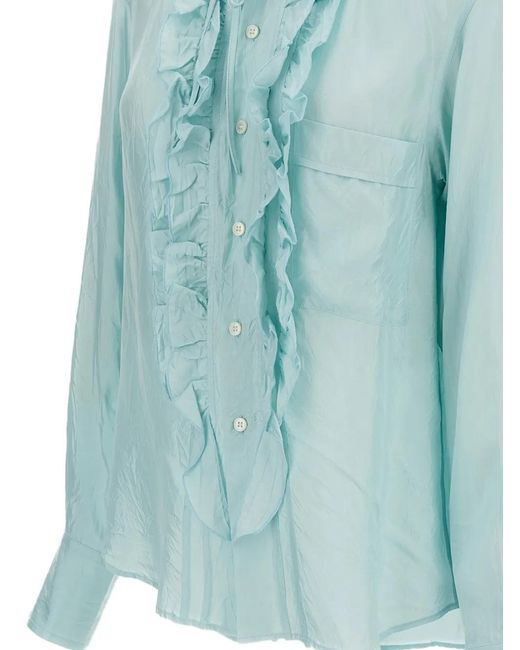 Plan C Blue Ruffled-Detail Blouse