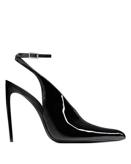 Saint Laurent Kendall Slingback Pumps Van Lakleer in het Zwart | Lyst NL