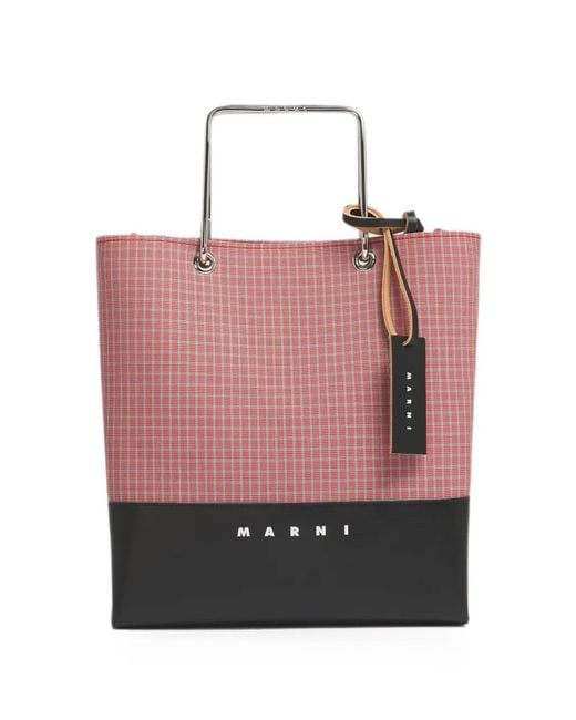 Marni Pink Checked Metal-Handle Tote Bag for men