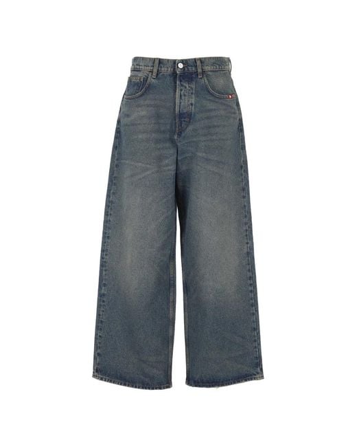 AMISH Blue Faded Frayed-Hem Jeans