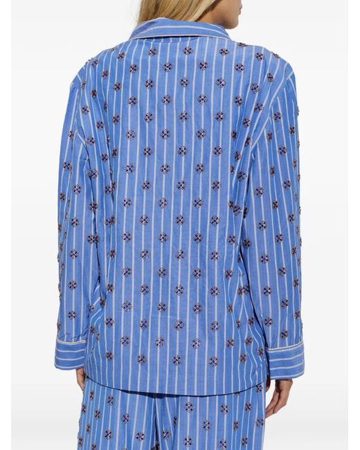 Munthe Blue Vintager Bead-Embellished Striped Shirt