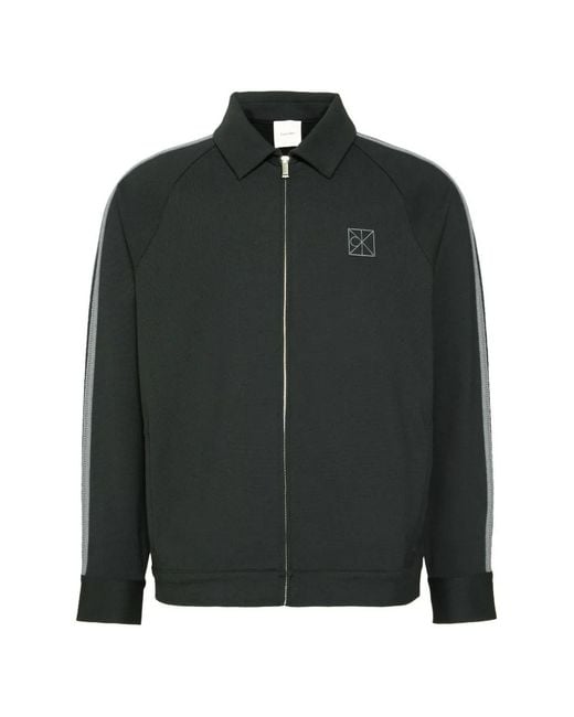 Calvin Klein Black Milano Side-Stripe Logo-Patch Jacket for men