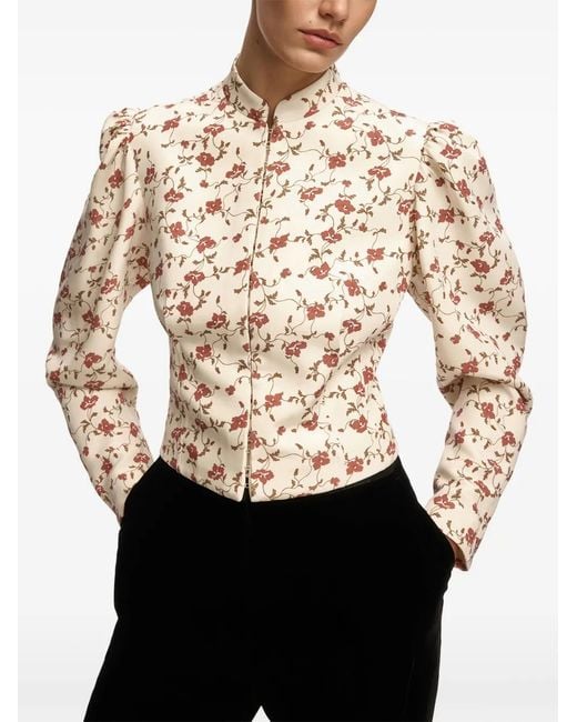 12 STOREEZ White Nastenka Floral-Print Jacket