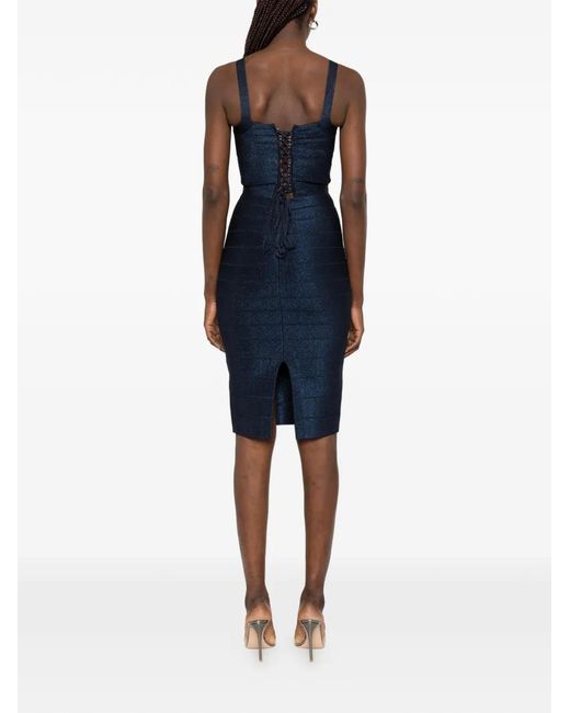 Hervé Léger Blue Neri Square-Neck Mini Dress