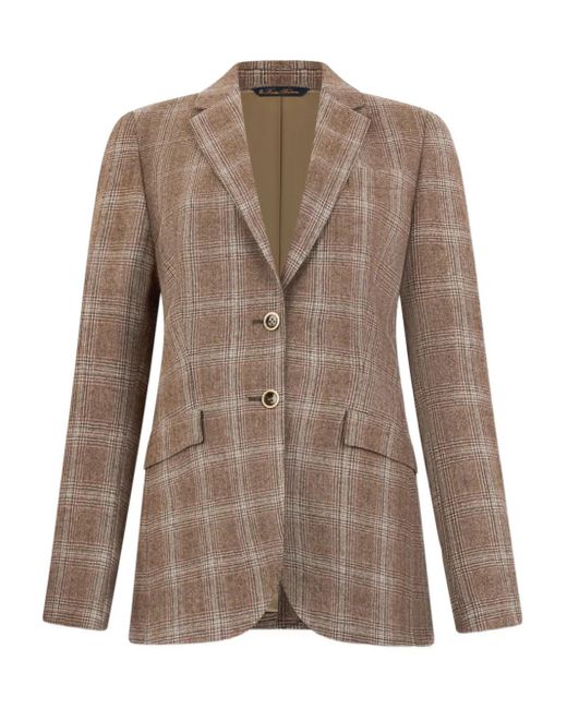 Brooks Brothers Brown Checked-Pattern Virgin-Wool Blazer