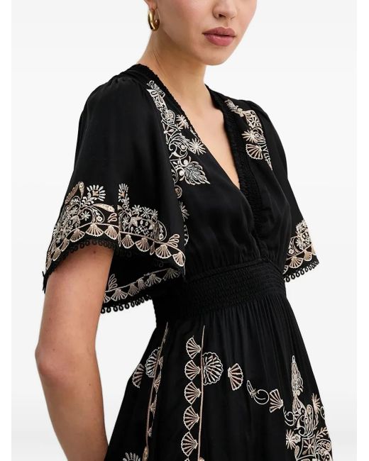 Hale Bob Black Floral-Embroidered V-Neck Mini Dress