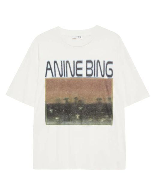 Anine Bing レディース ホワイト Cade Mushrooms Tシャツ