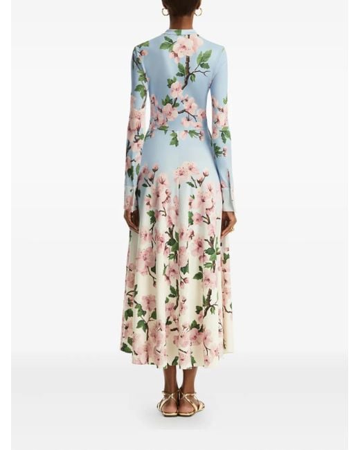 Oscar de la Renta White Cherry Blossom Ombré Dress