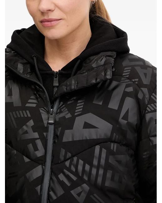 EA7 Black Monogram-Print Puffer Jacket